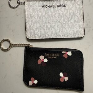 Michael Kors White/Silver Monogram Zip Key Card Holder